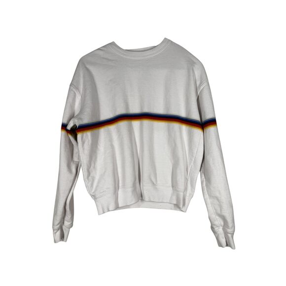 John Galt Brandy Melville White Rainbow Stripe Sweatshirt Womens OS Cropped - Picture 1 of 7